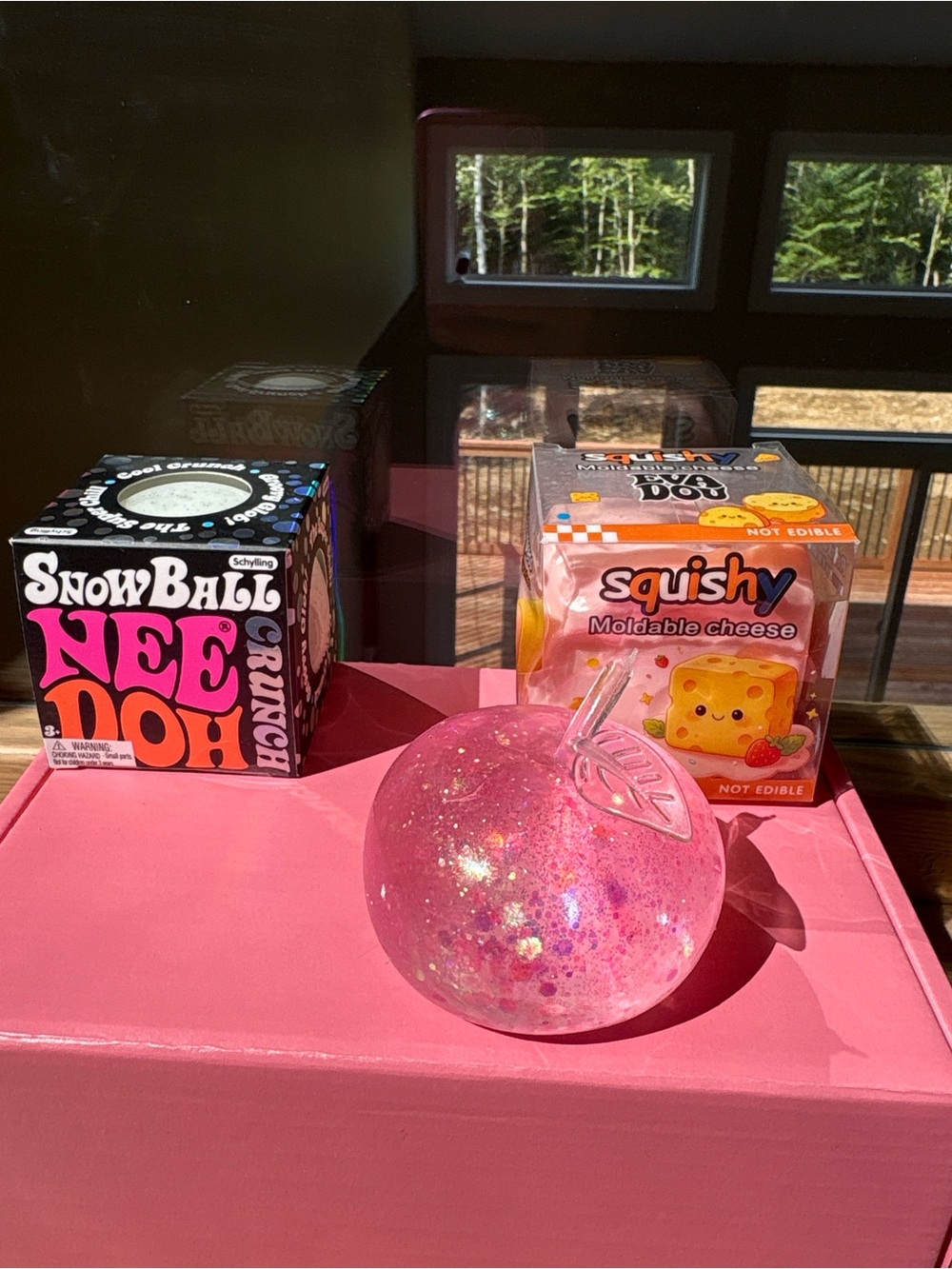 Schylling Snowball Crunch, Squeezeluck Pink moldable Cheese squishy,Apple Squish